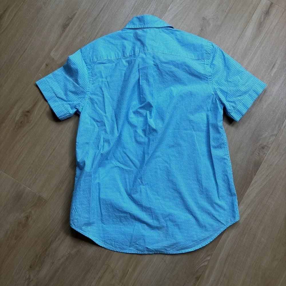 Ralph Lauren Button Down Short Sleeve Gingham Blue White‎ M(10-12) Kids